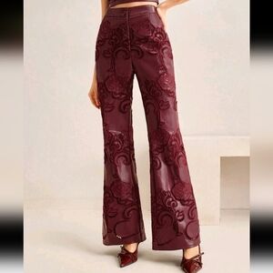 Women's Burgundy Color Bell Bottom Wide Leg Pants